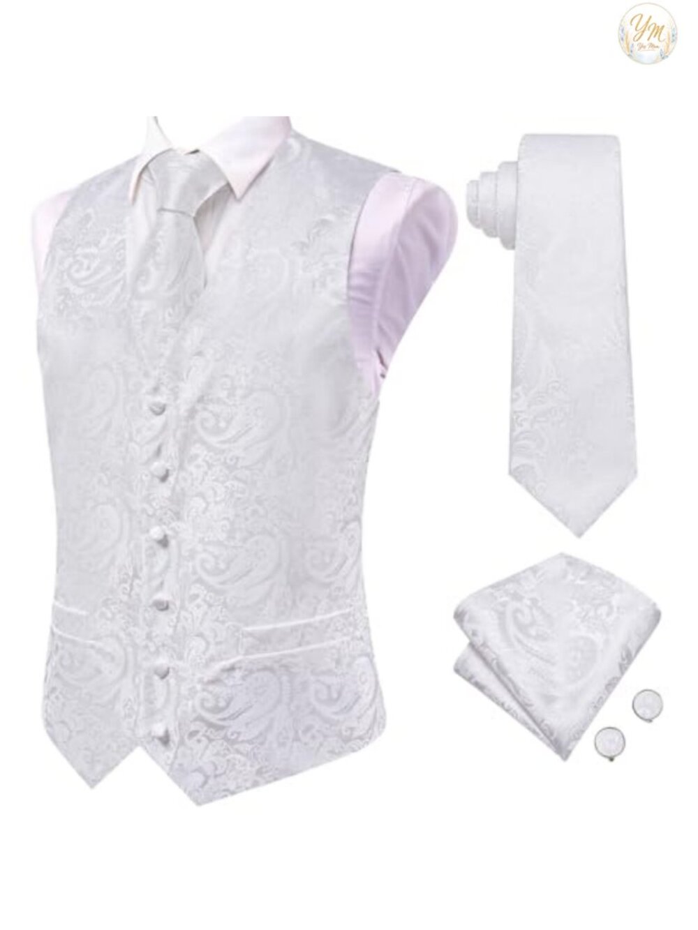 Men's Slim Fit Paisley Vest Tie Set Formal Wedding Suit Vest with Cufflinks